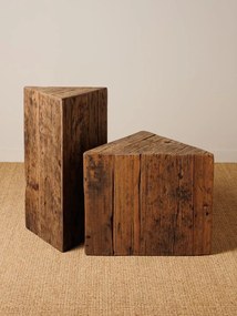 Set 2 măsuțe laterale triunghiulare din lemn reciclat, natur, cu aspect rustic, 60 x 34 x 35 cm, „Triangle”