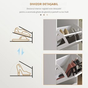 HOMCOM Dulap Spațios pentru Pantofi cu 3 Sertare Rabatabile pentru 15 Perechi de Pantofi, 54x24x117,5 cm, Alb | Aosom Romania