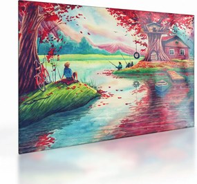 Tablou pe sticlă - Acuarelă, Golf într-un sat de munte (70x50 cm)