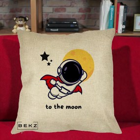 Perna Decorativa Astronaut To The Moon, 40x40 cm, Crem, Husa Detasabila, Perna Inclusa, BEKZ®