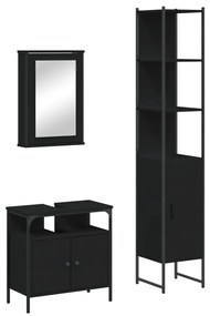 3214795 vidaXL Set mobilier de baie, 3 piese, negru, lemn compozit