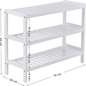 Raft pentru pantofi cu 3 niveluri Bambus Alb 70 x 55 x 26 cm