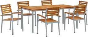 vidaXL Set de masă pentru grădină 7 pcs Gri Lemn Solid de Acacia