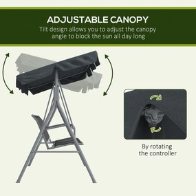 Outsunny Leagăn de grădină 3 locuri cu acoperiș parasolar reglabil și detașabil, șezut respirabil din poliester, capacitate 240 kg, 171x108x154 cm, gri închis | Aosom Romania