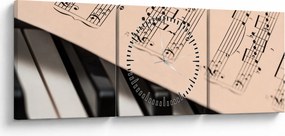Tablou cu pian și notele muzicale (cu ceas) (90x30 cm)