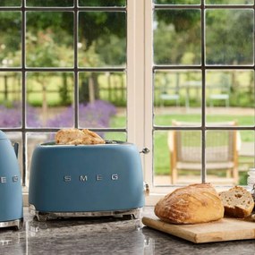 Prajitor de paine SMEG 50's Style TSF01SBMEU, 950 W, 2 felii, 6 trepte, Tava pentru firimituri, Cablu integrat, Otel inoxidabil, Albastru cenusiu