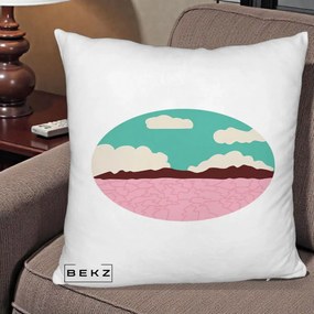 Perna Decorativa Peisaj Desert Oval Pastel, 40x40 cm, Alb Pufos, Husa Detasabila, Perna Inclusa, BEKZ®