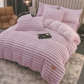 Lenjerie Cocolino uni, 4 piese, roz pudrat, cearceaf cu elastic 180x200 cm