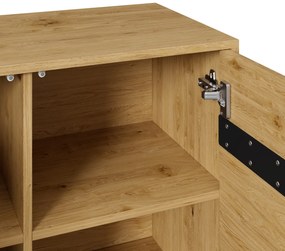 Comodă cu 3 uși, picioare metalice, mult spațiu de depozitare, 140x40x75,5 cm, Culoare naturală