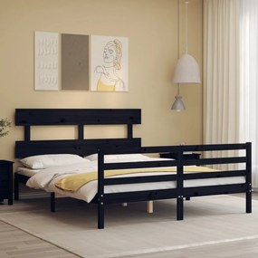 3195105 vidaXL Cadru de pat cu tăblie, negru, 160x200 cm, lemn masiv