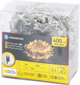 Aigostar - Ghirlandă LED de exterior pentru Crăciun 400xLED/6W/230V 20m IP44 alb cald