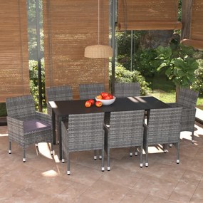 3094984 vidaXL Set mobilier de grădină cu perne, 9 piese, gri, poliratan