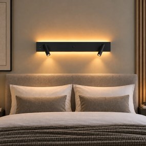 Lampă de perete modernă neagră cu 2 lumini, inclusiv LED cu iluminare de fundal și USB-C - Longly