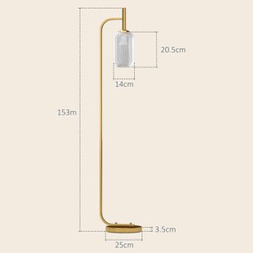 HOMCOM Lampă de Podea Modernă cu Luminozitate Reglabilă, Abajur din Sticlă și Întrerupător de Picior, 29x25x153 cm, Auriu | Aosom Romania