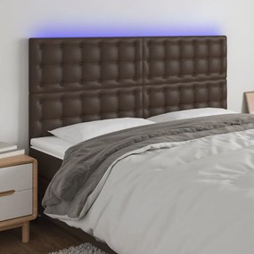 Tablie de pat cu LED, maro, 180x5x118 128 cm, piele ecologica 1, Maro, 180 x 5 x 118 128 cm