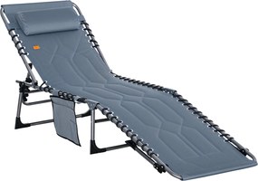 Outsunny Șezlong, șezlong de grădină pliant, șezlong pliant cu pernă, spătar reglabil în 5 trepte, țesătură Oxford, 188 x 57 x 30 cm, Gri | Aosom Romania