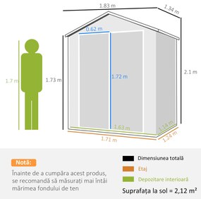 Outsunny Magazie Metalica pentru Gradina Gri Spatiu Depozitare Exterior | Aosom Romania