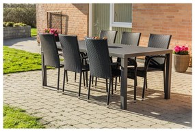 Set mobilier de grădină pentru 6 persoane cu scaune negre Paris și masă Viking, 90 x 205 cm