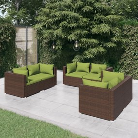 3102300 vidaXL Set mobilier de grădină cu perne, 6 piese, maro, poliratan