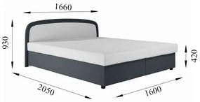 Pat tapițat MALIA 160x200, gri, cu saltea cu arcuri și spațiu de depozitare