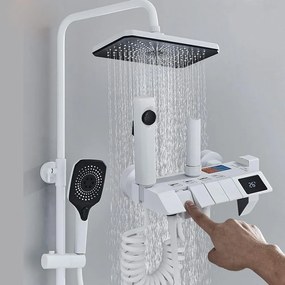 Coloană de duș, 4 funcții, efect ploaie, afișaj digital, Alb
