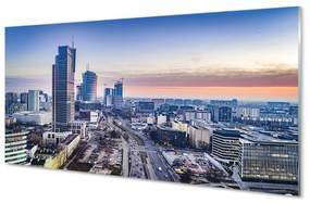 Tablouri pe sticlă Panorama de la Varșovia zgârie-nori răsărit de soare
