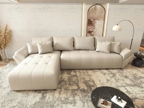 Colțar extensibil dumonde cu ladă de depozitare si sezut confortabil din spuma high-density, Berlin XL Enjoy Beige 350x185 cm