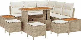 vidaXL Set de canapele pentru grădină cu pernă 9 pcs Bej Rattan poli