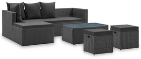 vidaXL Set mobilier de grădină cu perne, 4 piese, negru, poliratan