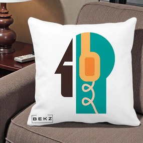 Perna Personalizata Retro Casti Muzicale, 40x40 cm, Alba Mata, Husa Detasabila, Perna Inclusa, BEKZ®