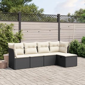 3263132 vidaXL Set mobilier de grădină cu perne, 5 piese, negru, poliratan