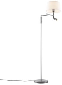 Lampă de podea din oțel cu abajur alb și lampă de citit reglabilă - Ladas