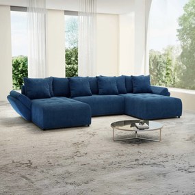 Colțar extensibil dumonde cu ladă de depozitare si sezut confortabil din spuma high-density, Berlin U Zoom Blue 380x180 cm