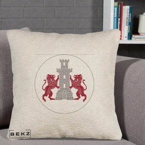 Perna Personalizata Cetatea Turnu Magurele Heraldic, 40x40 cm, Bej Canapea, Husa Detasabila, Perna Inclusa, BEKZ®
