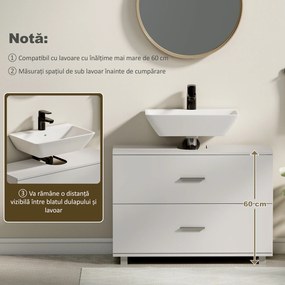 HOMCOM Dulap Sottolavabo pentru Baie cu 2 Sertare, Dulap Modern și Economisitor de Spațiu, 80x30x60 cm, Alb | Aosom Romania