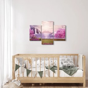 Tablou cu pomi roz cu lac (90x60 cm)