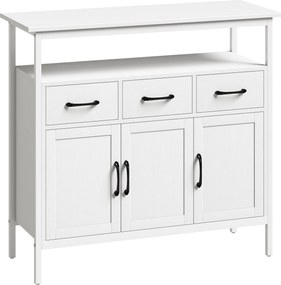 HOMCOM Bufet bucătărie, mobilier de depozitare, 3 uși, 3 sertare, compartiment deschis și rafturi reglabile, 95x35x88cm, alb | Aosom Romania