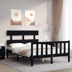 vidaXL Cadru de pat cu tăblie, negru, 140x190 cm, lemn masiv