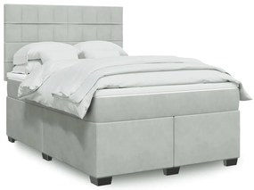 vidaXL Pat box spring cu saltea, gri deschis, 140x200 cm, catifea