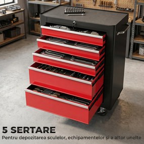 HOMCOM Carucior pentru Ustensile Unelte cu Sertar Rosu 61,5 X 33 X 85cm | Aosom Romania