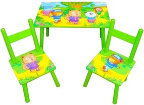 Masuta copii din MDF cu doua scaune Novokids™ My first table, dimensiuni 59X39X40, suprafata lucioasa, Verde
