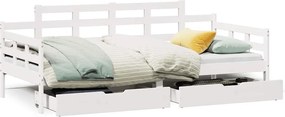 vidaXL Pat de zi cu sertare, alb, 90x190 cm, lemn masiv pin