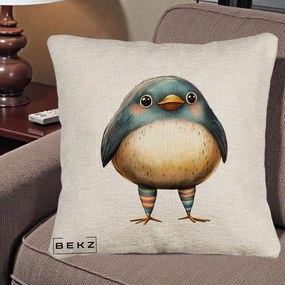 Perna Decorativa Pasare Teal-Bej cu Sosete Curcubeu, 40x40 cm, Bej Canapea, Husa Detasabila, Perna Inclusa, BEKZ®