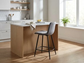 Scaun de bar gri MILA VELVET cu picioare negre