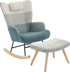Fotoliu balansoar Bouclé în stil patchwork cu dungi colorate, design ergonomic și spătar înalt, Multicolor
