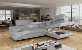 Colțar gri deschis extensibil/cu spațiu de depozitare cu tapițerie din catifea (cu colț pe partea dreaptă/în formă de ”L”) Anton – ELTAP