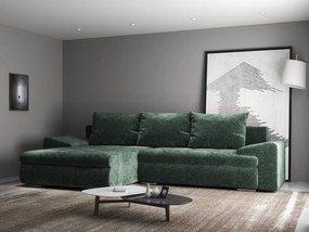 Colțar extensibil dumonde cu ladă de depozitare si sezut confortabil din spuma high-density, Leonardo Euphoria Verde 260x185 cm