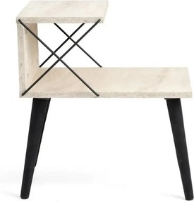 Noptiera CROSS, bej cu efect de marmura/negru, PAL melaminat/lemn de f