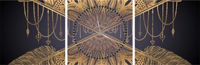 Tablou - Mandala aurie cu săgeți (cu ceas) (90x30 cm)