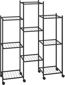 vidaXL Suport pentru flori cu roți, 83x25x103,5 cm, negru, fier